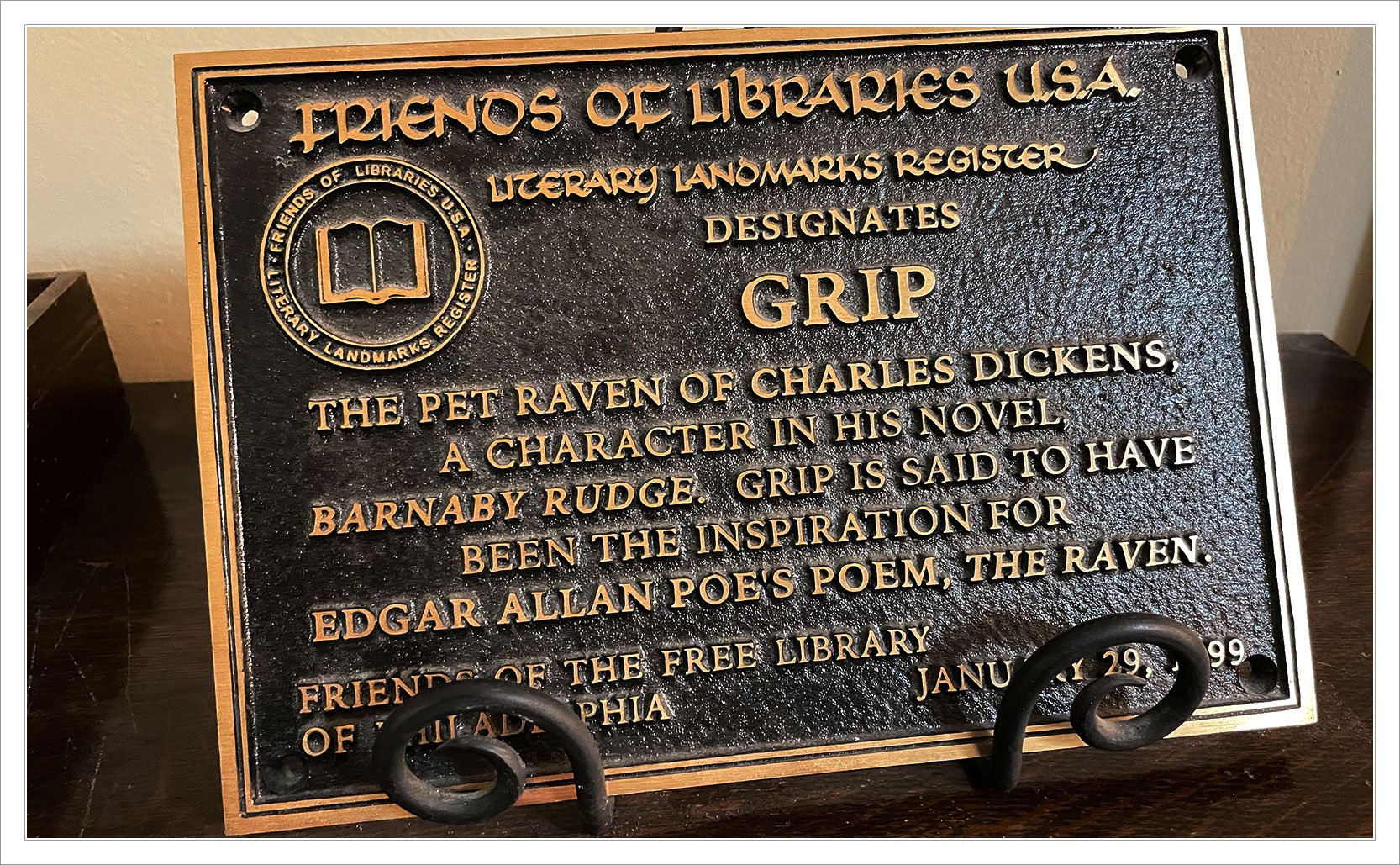 Plaque from the Friends of Libraries