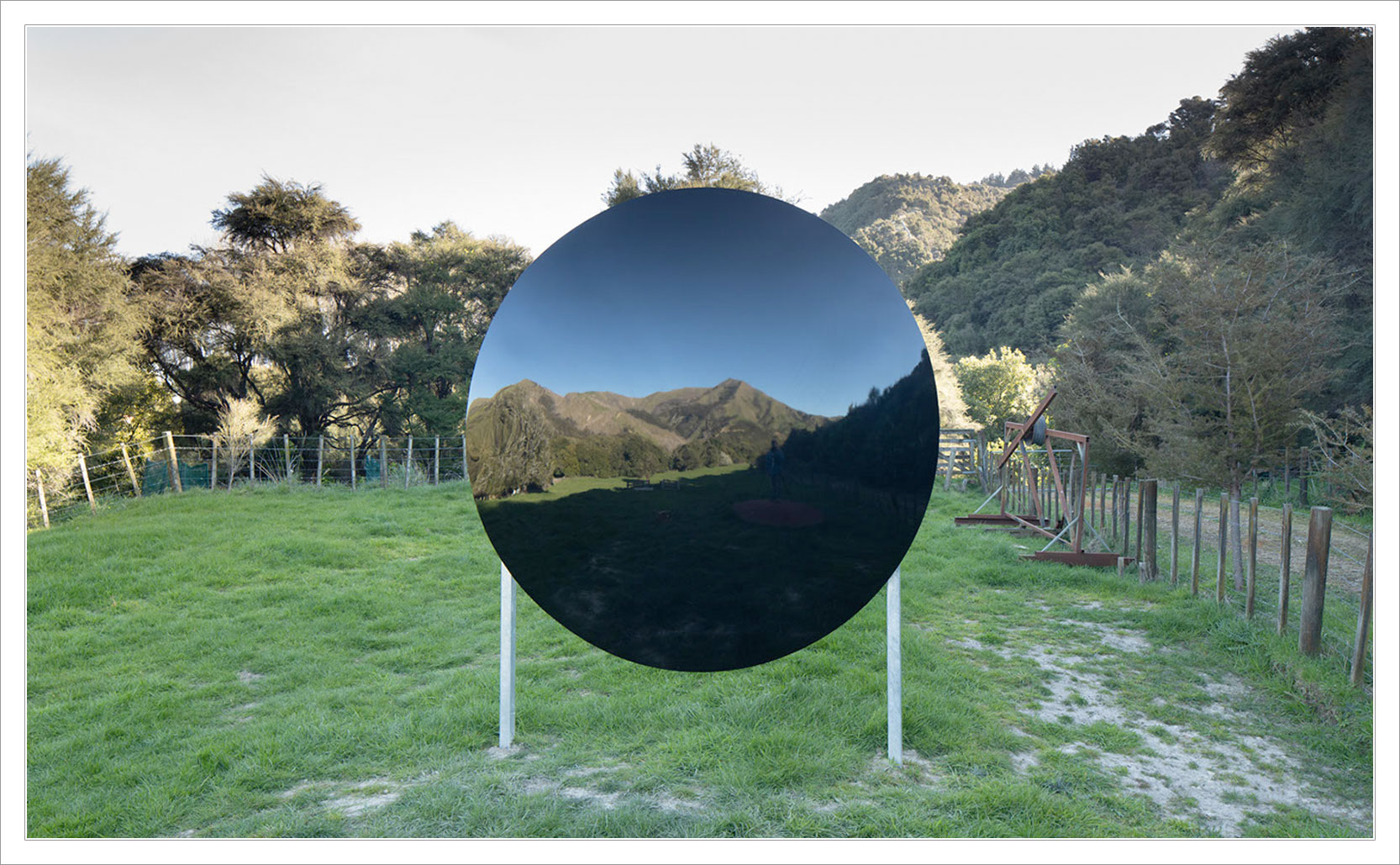 a large Claude glass installed at the Waikereru Ecosanctuary in New Zealand