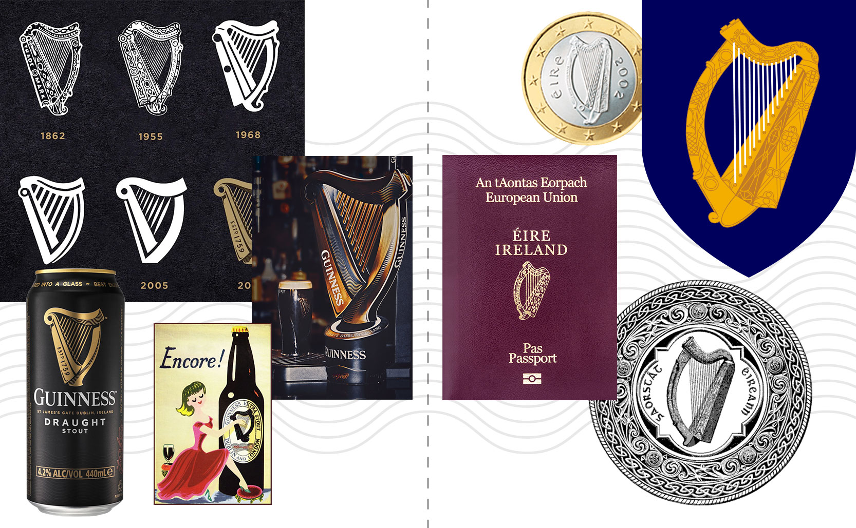 the Guinness and National harp