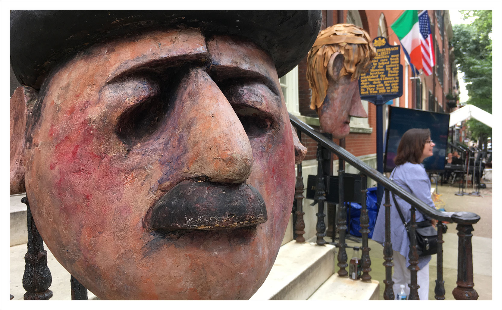 A sculpture of Bloom's head at the Bloomsday festivities in Philadelphia